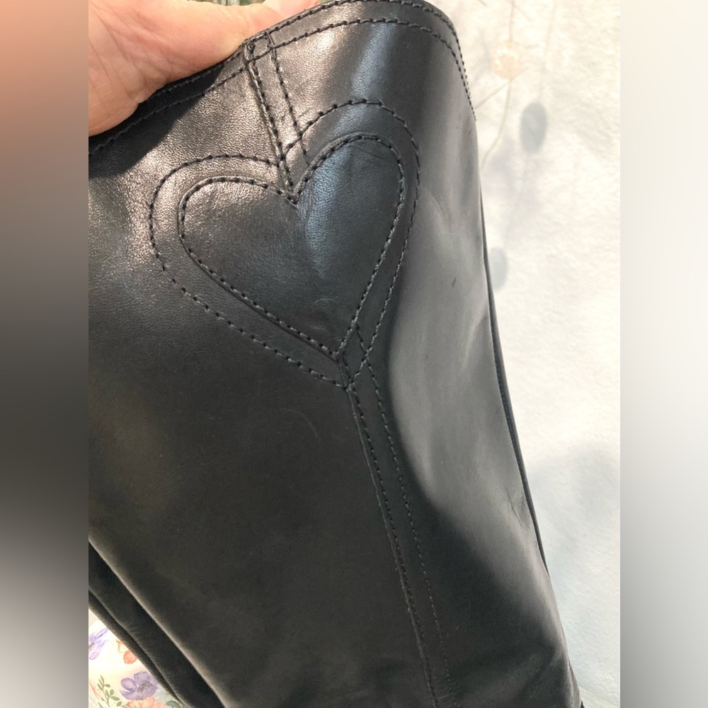 NWOB Lucky Brand Leather Black Tall Boot Square Toe Stacked Heel Size 5 1/2 - Picture 12 of 15